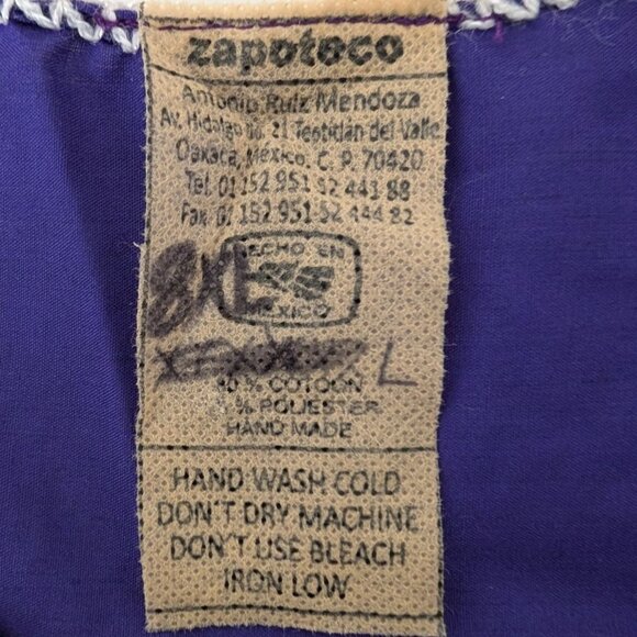 Zapoteco Mexican Embroidered Floral Dress Womens One Size Purple Hand Made - Picture 4 of 10